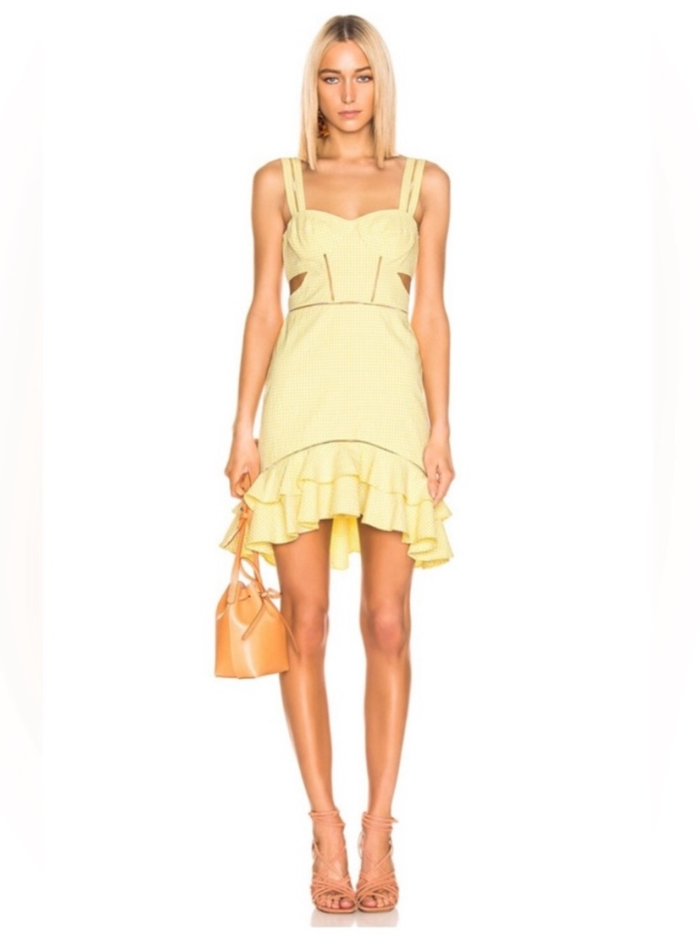 Jonathan Simkhai Yellow Seersucker Cut-out Cocktail Party Dress Corset Bodice
